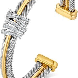 Gold Silver Cuff Bracelet Adjustable Two Tone Statement Jewelry for Women